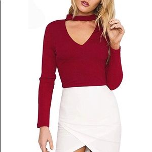 NWT Lily Rosie Girl Wine Red V Neck Collar Top